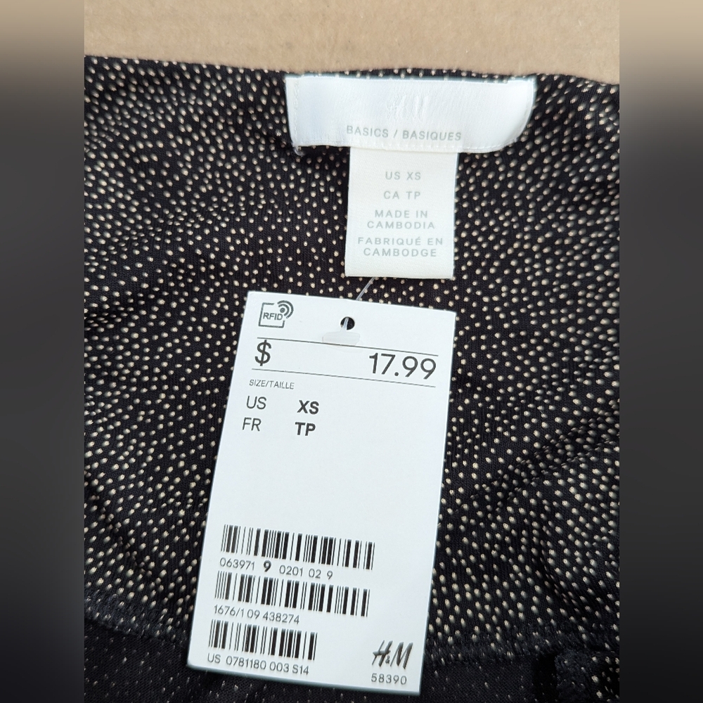 H&M Black Tan Speckle Spaghetti Strap Romper With Pockets Size XS *NWT - Picture 3 of 9